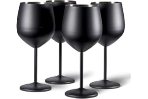 OS OAK & STEEL ENGLAND Oak & Steel - Set Regalo Di 4 Bicchieri Da Vino Neri - Bicchieri Da Festa Infrangibili In Acciaio Inossidabile, 540 Ml