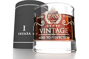 Insaxa 40th Birthday Gifts for Men - Vintage 1985 Lowball Glass Tumbler (380ml)