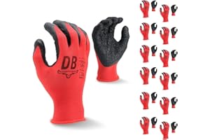Durabull Latex Coated Work Gloves - Heavy Duty Protective Gloves For Builders, Garden & Working. Secure Fit With Anti Slip Grip. (Red, 10 (XL))