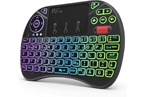 Rii Mini Tastatur Mit Touchpad, 2,4 GHz Kabellos, Smart TV, 8 Farbige Hintergrundbeleuchtung und Scrollrad (Deutsches, Schwarz)