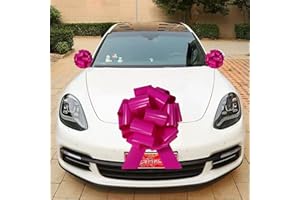 Chexin Lazo Rosa Grande para Coche, cumpleaños, Bicicleta, Boda, día de San Valentín, día de la Madre, Navidad, Casas Nuevas, Lazo para Coche Gigante de 50 cm de diámetro y Cintas de 600 cm de Largo