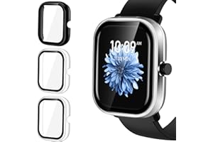 ivoler Twarde etui z poliwęglanu (PC) ze szklaną ochroną wyświetlacza do Amazfit GTS 2 Mini, pełne pokrycie, ultracienkie, odporne na zarysowania, 2 przezroczyste + 1 czarne