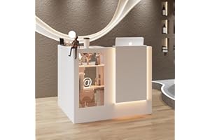 ‎PREMTURE Eck-Empfangstisch mit Tastaturschublade, L-förmiger Empfangstresen mit 3 farbigen Lichtern, Empfangstheke mit Glasvitrinen，Rezeptionstisch，Rezeptionstheke, Empfangstrese, 120 X 100 X 103 cm, weiß, MDF