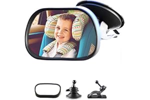 JINMINAMZ Bébé Vue Arrière Miroir, Rétroviseurs bébé pour enfants, Rétroviseurs arrière pour bébés Siège enfant avec ventouses et support, Siège de voiture réglable pour bébé, Miroir de sécurité pour bébé