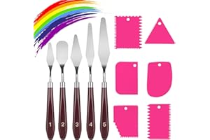 LIERFIS 11 Pezzi Spatola per Pittura, 5 Pezzi Coltelli per Tavolozza 6 Pezzi Raschietti in Plastica, Pittura Materiali per l'arte per Pittura a Olio, guazzo, Acquerello, Pittura su Roccia (Rosa)