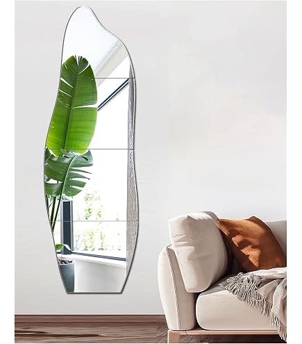 Miroir Décoratif Mural Forme Organique Unique - 50x100 Cm - Design Moderne Asymétrique - Pour Salon, Chambre, Salle De Bain - Installation Incluse