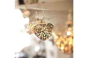 Lights4fun 20 Warm White LED Silver Metal Filigree Heart Shaped String Fairy Lights Plug in Indoor Use 2.85m