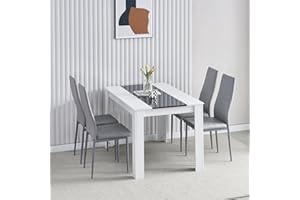 Homullel 120 cm Dining Table and 4 Chairs, 4 Seater Table and Chairs Set for 4, Kitchen Dining Room Set for Space Saving (Faux Leather Grey, 120cm, 4 Seats)