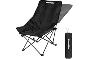 Naturehike Chaises de camping de luxe pour adultes - Portable - Dossier haut - Chaise de jardin surdimensionnée - Confortable - Rembourrée - 3 cm - Charge maximale : 120 kg - Réglable - Noir