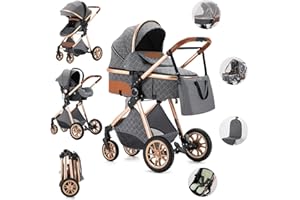 Gcarebb Kinderwagen 3 in 1, Kinderwagen Buggy Mit Auto Babyschale, Mit Einem Klick Zusammenklappbarer Tragbarer Kinderwagen Komplettset, KombiKinderwagen Mit Aluminiumrahmen für Neugeborene