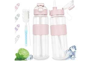 ADVIGO Butelka do picia 1 l, ze słomką, szczelna, na wodę, 1 l, z naklejką, sportowa butelka na napoje 1 l, nie zawiera BPA, do szkoły, pracy, fitnessu, podróży, na rower, kemping (różowa)