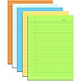 Lakeer A4 Size Ruled Paper-Single Side Ruled | 5 Colours-Pack of 50 Sheets | for Project/Assignment/Practical/Homework, (Fluorescent Colours)