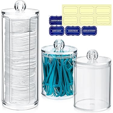 Set De 3 Supports En Acrylique Avec Couvercles En Bambou, Cotons-tiges/coton