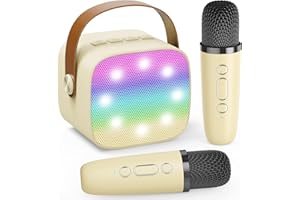 VOIJUMP Mini-Karaoke-Maschine für Kinder und Erwachsene, tragbarer Bluetooth-Karaoke-Lautsprecher mit 2 kabellosen Mikrofonen für Mädchen und Jungen von 3–11 und ab 12 Jahren, gut als Geschenk
