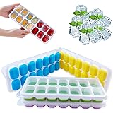 Nutabevr 4 Pezzi Stampo Cubetti Ghiaccio con Coperchio,Facili Staccare Stampi per Ghiaccio in Silicone Senza BPA,Impilabili V
