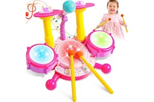 Kids Drum Set for Toddlers 1-3 Musical Baby Girl Toys 6 to 12 Months Educational Instruments Toys for 1 2 3 4 Year Old Girl Microphone Learning Activities Girl Gifts for Infant 8 9 12-18 Months