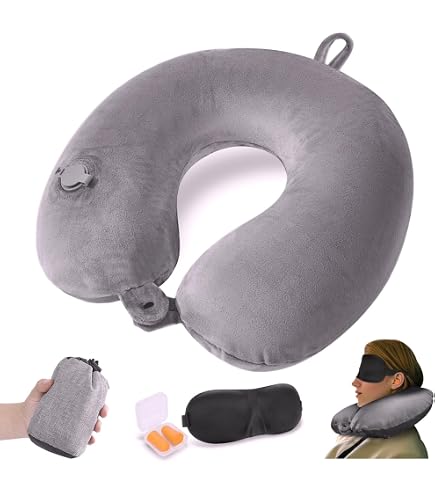 Set De Viaje JYNVO - Almohada Cervical Hinchable, Máscara De Ojos Y Tapones Para Avión, Tren O Coche