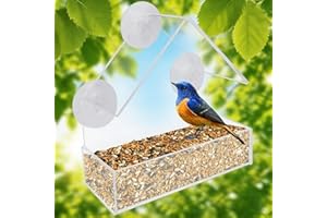 RMENOOR Comedero Pajaros Exterior Transparente, Comedero de Pajaros para Ventana Abierto por 3 Lados, Transparente Estación de Alimentación para Pájaros con 3 Ventosas Comedero y Orificios de Drenaje