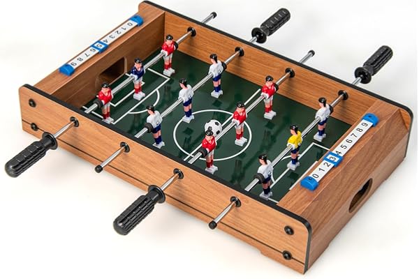 COSTWAY Baby-Foot en Bois avec Poignée Durable, Table de Jeu avec 2 Ballons, Coins Arrondis, Jouets pour Adulte et Enfant pour Fête, Bar, Salle de Jeux, 51 x 30,5 x 9 cm