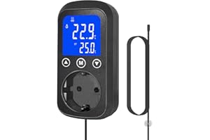 KETOTEK KT2000Thermostat numérique, Prise de Courant, Relais, Interrupteur de température 230 V, avec capteur étanche, Chauffage et Refroidissement, pour Aquarium, Brassage Maison, Serre et Reptiles.