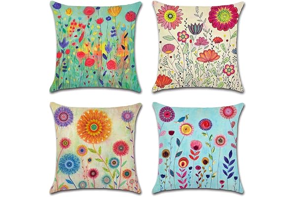 Artscope Extérieur Housse de Coussin, Lot de 4 Imperméable Diverses Petites Fleurs Motif Canapé Taie d'oreiller pour Patio Jardin Salon Chambre Décoration, 45x45cm