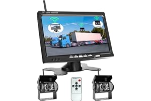 Podofo Senza Fili Telecamere Posteriori Kit per Auto, 2 Telecamera Retromarcia + 7 Pollici Schermo Monitor Senza Fili Impermeabile IP67 Visione Notturna Fotocamera Retrovisiva Kit