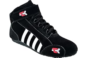 TK Karting Boots, High-Grip Sole, Medium Cut with Strap, Leather Go Kart Racing Shoes Black Red Blue