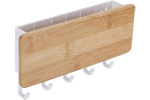 BUACHOIS Porte Clés pour Mural avec 5 Crochets, étagère à Clés en Bois, Boîte de Rangement Adhesif, 18,5 x 10 x 3,5 cm Courrier Boîte à Clefs de Porte Clés Organisateur pour Entrée, Couloir, Maison, Bureau