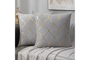 VELVHOM Fundas de Cojín, Gris Funda de Almohada del Sofá con Estampado Geométrico en Oro Decoración Fundas Cubierta Cojines Sofás Terciopelo Decorativa para Sala de Estar 45 x 45cm Juego de 2