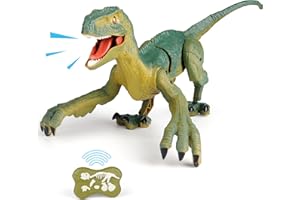 PREBOX RC Dinosaurier Spielzeug für Kinder - Ferngesteuerter Elektrischer Velociraptor Dino mit Licht und Sound Gehen Brüllen Twist Geburtstag Geschenk 3 4 5 6 7 8-12 Jahre Jungen