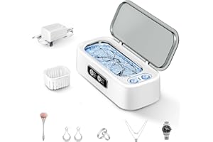 SUNPOW Limpiador Ultrasonidos 45KHz Doble Cámara para Lentes de Contacto y Joyas,Limpiador Sónico para Plata y oro, anillos, pendientes, gafas, relojes y Collares Silencioso (45 dB)