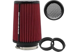 JOURNDREAM Filtre à air conique universel 76 mm, 89 mm, 101 mm, haute performance, entrée d'air, cône rond, filtre à air pour voiture de course, sport, 3 tailles en 1 (rouge)
