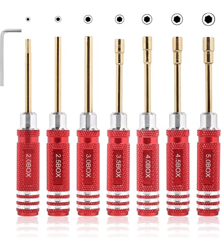 RC Tools Kit de 7 tournevis hexagonaux avec écrous hexagonaux 5.0/4.5/4.0/3.5/3.0/2.5/2.0 Outils de loisirs créatifs Outils de réparation à écrou hexagonal Compatible avec les voitures SCX24 Traxxas