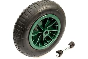 No Nonsense Products 3.50-8/4.00-8 Green Wheel & Tyre & Axle Set 14 Inch Wheelbarrow Barrow Cart 3.50/4.00-8