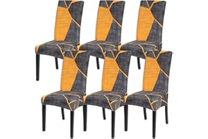 papasgix Coprisedie con Schienale 6 Pezzi,Fodere per Sedia per Sala da Pranzo Elasticizzato,Lavabile Estraibile, Copertura della Sedia per Casa,Cucina,Ristorante(Giallo Grigio,6 Pezzi)