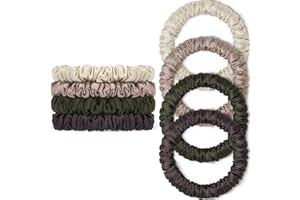 Scrunchies Haargummis Seide Satin Scrunchy, WantGor Damen 4PC Pure Mulberry Silk Skinny Elastische Haargummis Haarbänder Armbänder Pferdeschwanzhalter Haarschmuck (Beige,Champagner,Kaffee,Grau-Grün)