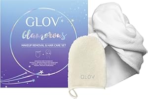 GLOV Set Glamorous 2 in 1: Guanto Struccante Per il Viso in Microfibra e Turbante Per Capelli Asciugamano Riutilizzabile Per Tutti i Tipi di Capelli, Perfetto Per Pulizia Viso e Asciugatura Capelli