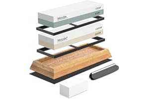 Meiyijia Pietra per Affilare 2-in-1, Affilacoltelli Professionale cote Combinazione - con Stand Silicone Antiscivolo (5000/10000+600/1500 Grit/Set)