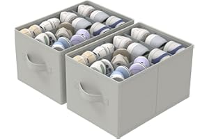GUOHNHE Scatole per Scarpe, Adatto a 24 Paia, Scarpiera Salvaspazio per Guardaroba, Shoes Organizer Pieghevole, Portascarpe con 3 Maniglie, 42 x 32 x 26 cm, Grigio, XSNX02G-2