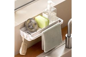 BINYI Organizador Fregadero Kitchen Sink Organizer Organizadores de Cocina Porta Estropajos Organizador Accesorios Fregadero Cocina con Ganchos y Soporte de Bayeta Estropajo para Esponja Cepillos