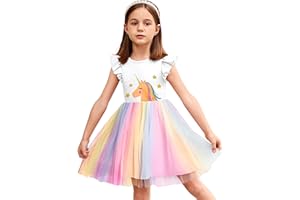 Arshiner Robes pour Filles Robe en Tulle à Manches Volantes Robe de Princesse Robe de Fête Tutu Robe pour Enfants Robe de soirée en Coton Robe d'été de Mariage d'anniversaire 2-7 Ans