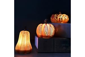 3 Pièces Citrouille de Décoration LED, Deco Halloween Interieur, Citrouille Lumineuse, Decoration Halloween Interieur, Halloween Decoration Citrouille Bougie à Pile Résine Orange Lumière Festival Fête
