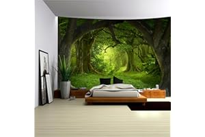 Arsey Tapisserie Murale Forêt Magique Tissu Mural Arbre Tapis Mural Brume Herbe Naturelle Paysage Tapisserie Tapisserie Décoration Bohème Chambre Vert Grand 230x180cm