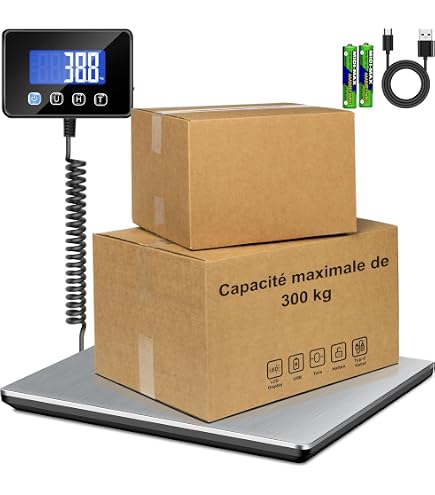 Balance Électronique 300kg - Avec Colonne Et Repose-Pieds - Affichage Numérique - Structure Pliable Métal