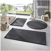 Rachel Carpet 3'l&uuml; Banyo Halısı Peluş Post Halı Klozet Takımı Koyu Gri 50x90/50x60/50x50 (Yuvarlak)
