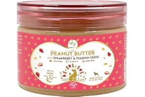 PAWFECT FOOD Pawfect Peanut Butter with Strawberry & Pumpkin Seeds | 100% Natural Peanut Butter | No Xylitol, Palm Oil, Salt or Sugar | Expertly formulated for dogs | Topper for lick mats, toys, food (275g/9.70oz)