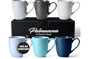 MIAMIO – 6 x 400 ml – Kaffeetassen Set/Becher – Moderne Keramik Tasse Matt – Kaffeetasse groß – Palmanova Kollektion (Ocean)