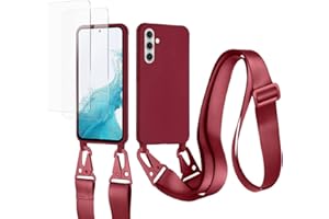 vrupin kompatibel mit Samsung Galaxy A54 5G Handykette Hülle,[2 Stück Schutzfolie 9H Härte Gehärtete Folie].Necklace Hülle Nylon Schultergurt Weich Flüssiges Silikon-rot