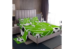 LOUSSIESD Set di lenzuola da calcio Set di biancheria da letto Campo da calcio Palloni da calcio Competitive Giochi Set di lenzuola con tasca profonda lenzuolo con angoli 4 pezzi matrimoniale