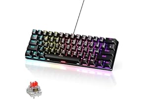 EURCRBU 61-Key Mechanical Keyboard, with English and Arabic bilingual input keycap, Red Axis Hybrid Light, Compact Mini Wired Keyboard, for PC, Mac E-sports Portable - Red Axis/Black